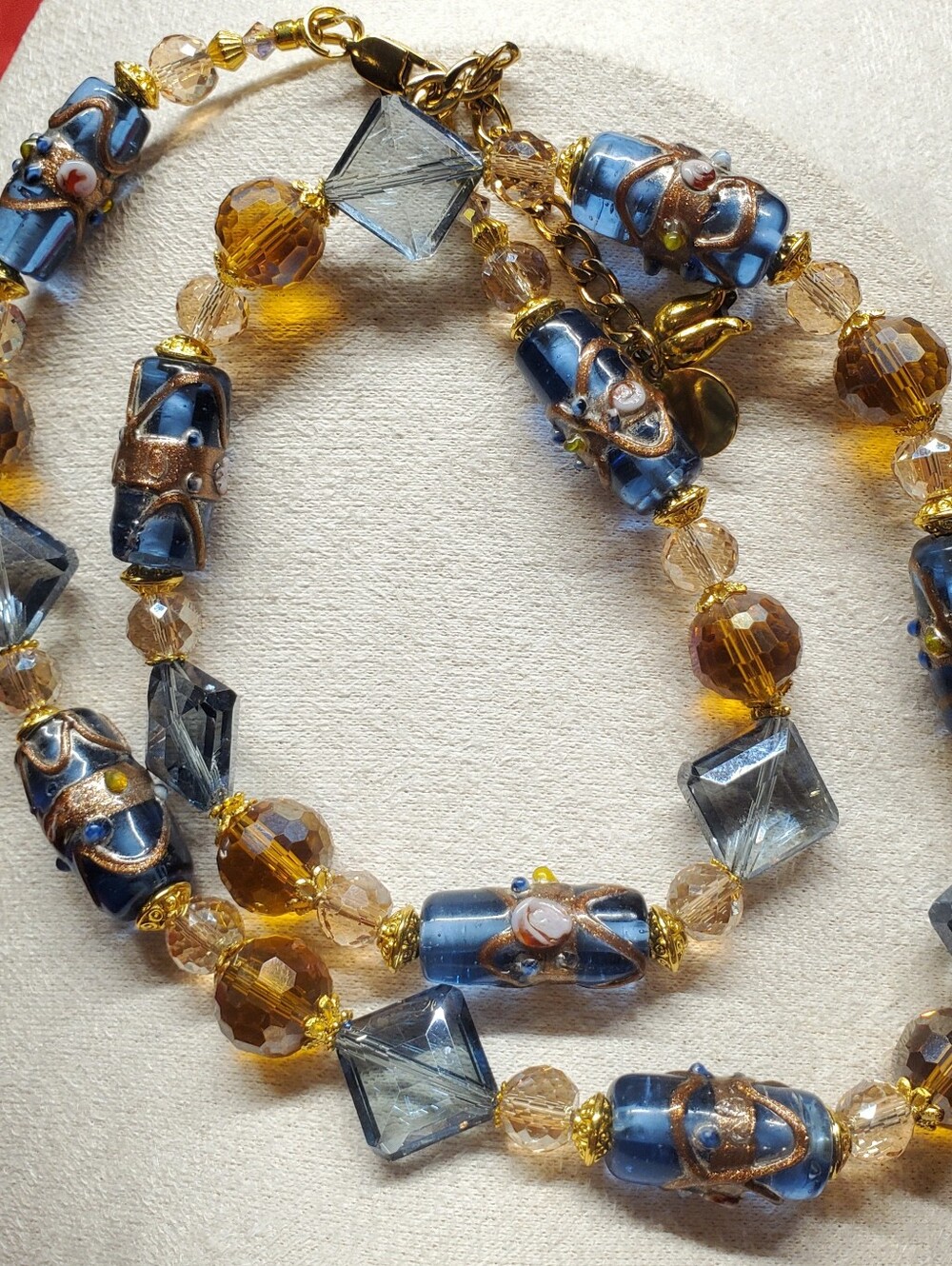 Steel Blue Wedding Cake Swarovski Crystal Pearl Beaded Necklace 18"-20" Adjust - Picture 4 of 6